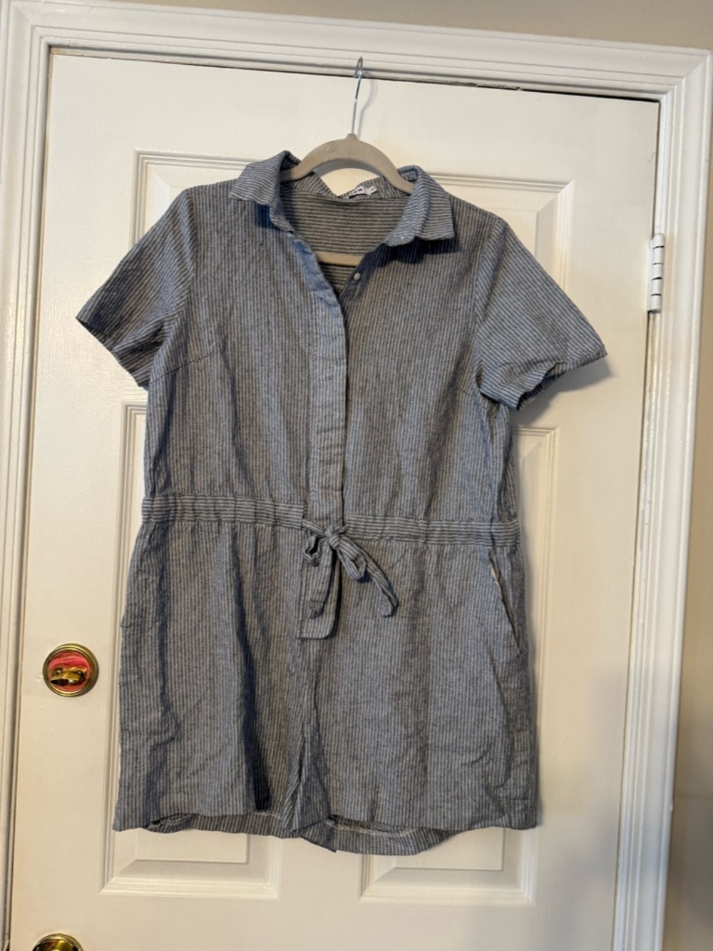 Stelen Striped Short-Sleeve Tie-Waist Romper - Blue